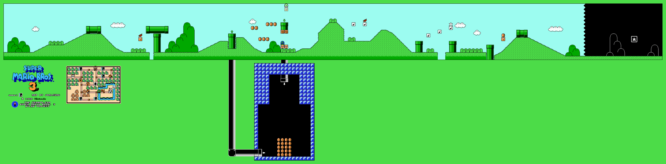 Super Mario Bros. 3 — World 1-2 NES map