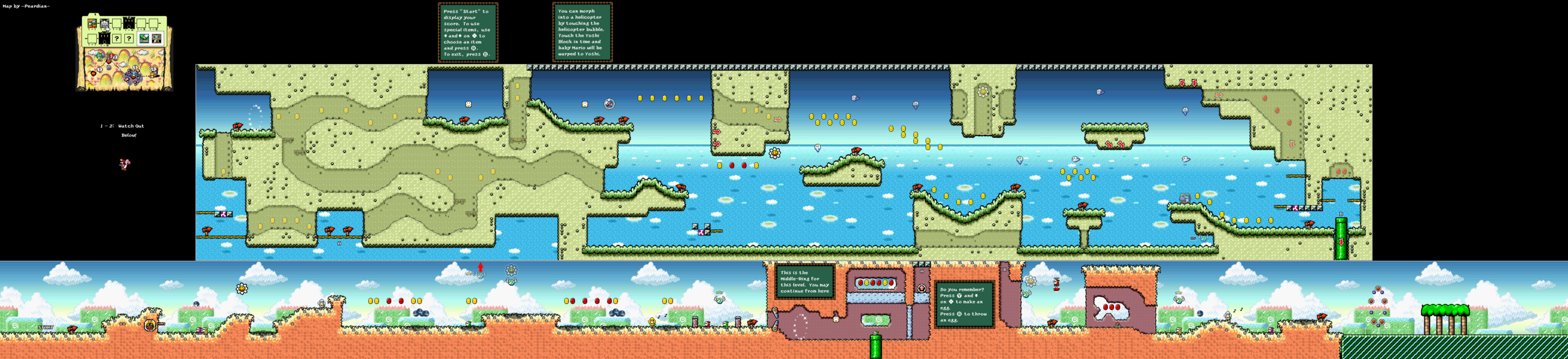 World 1-2 — Watch Out Below! — full SNES stage map