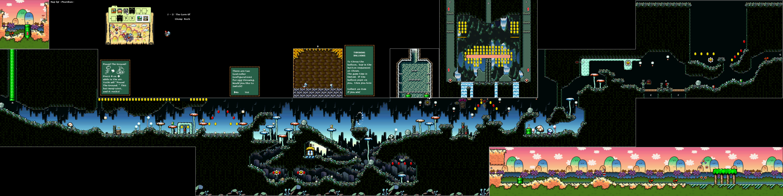 World 1-3 — The Cave Of Chomp Rock — full SNES stage map