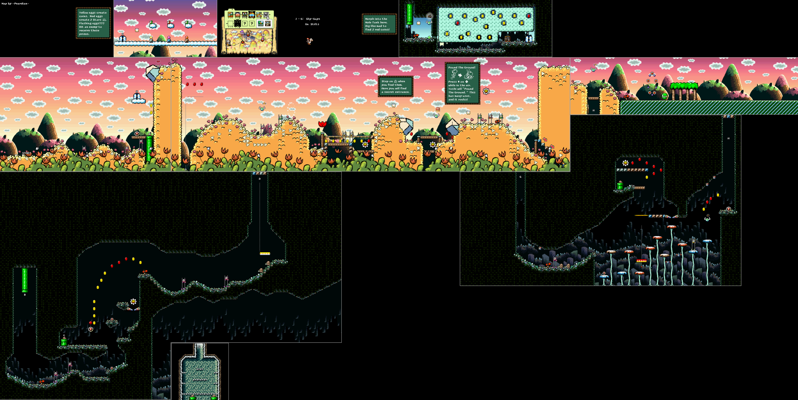 World 1-6 — Shy-Guys On Stilts — full SNES stage map