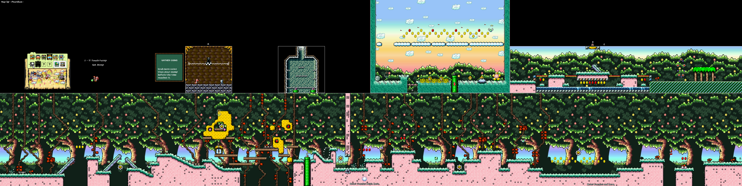 World 1-7 — Touch Fuzzy Get Dizzy — full SNES stage map
