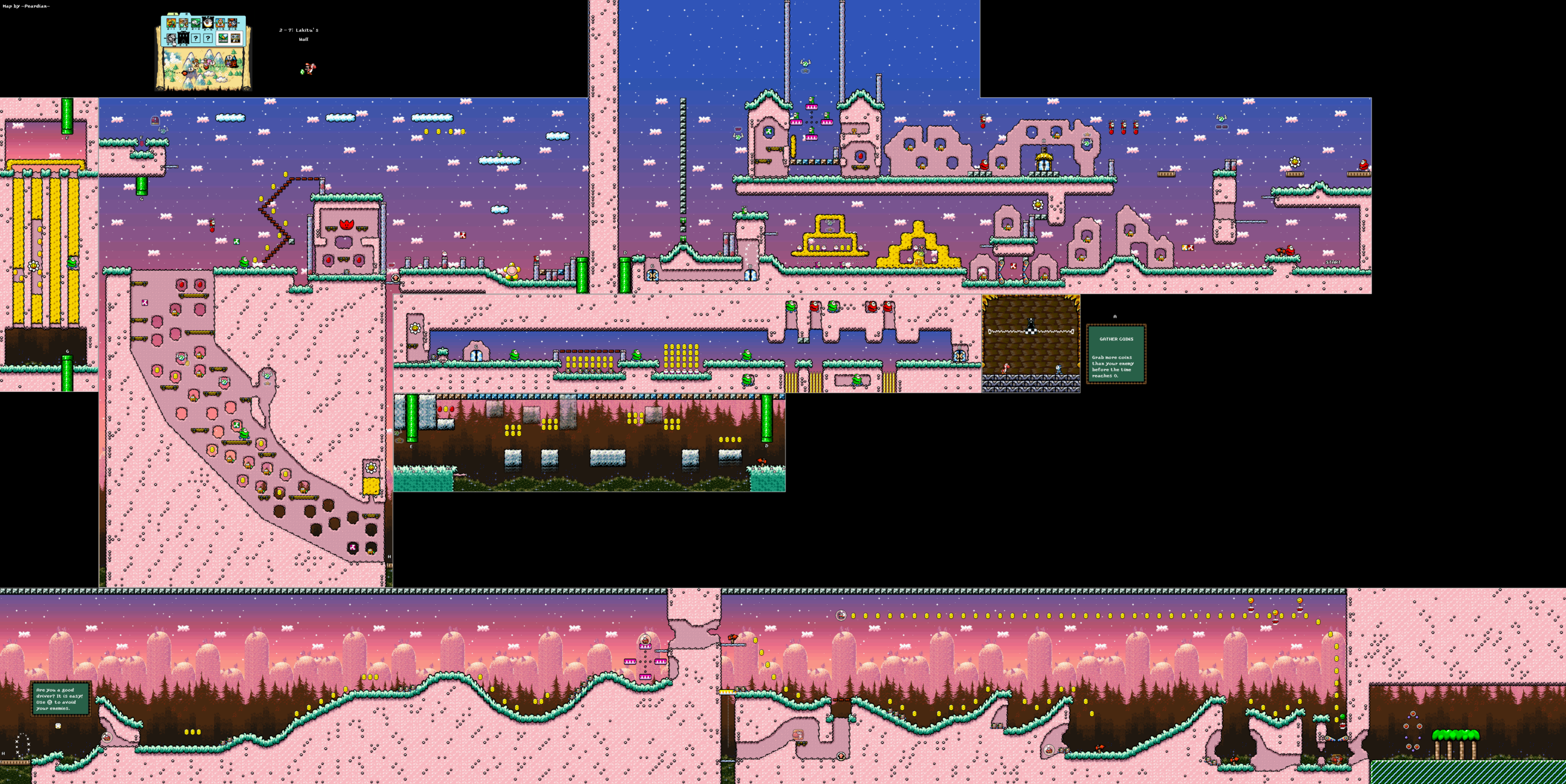 World 2-7 — Lakitu's Wall — full SNES stage map