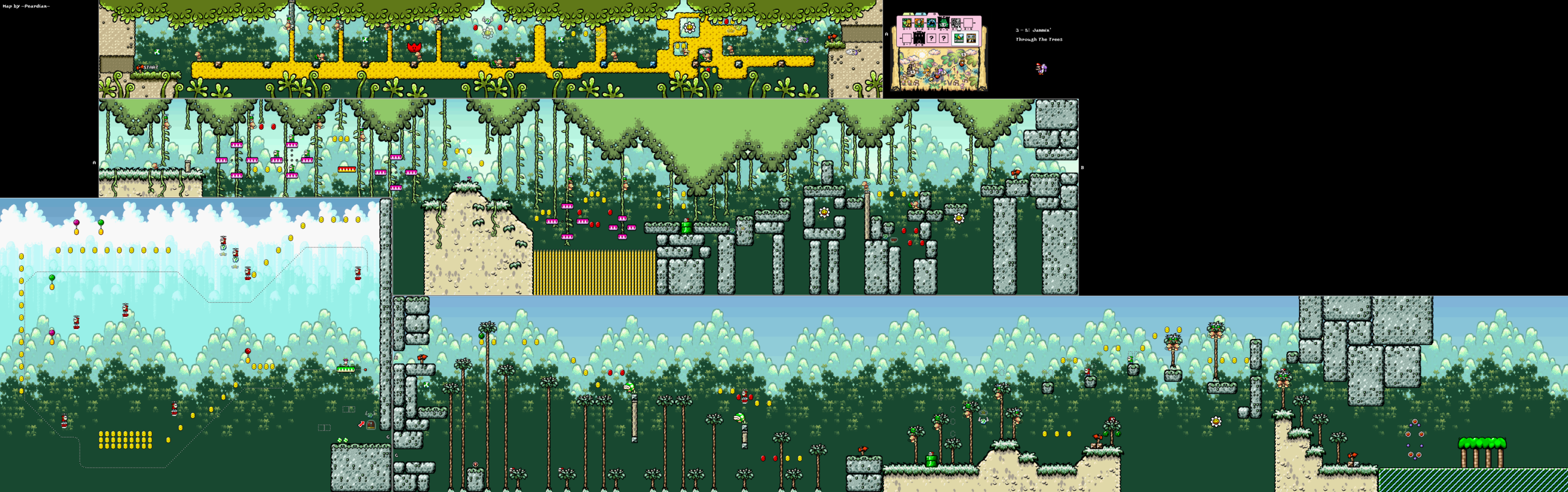 World 3-5 — Jammin' Through The Trees — full SNES stage map