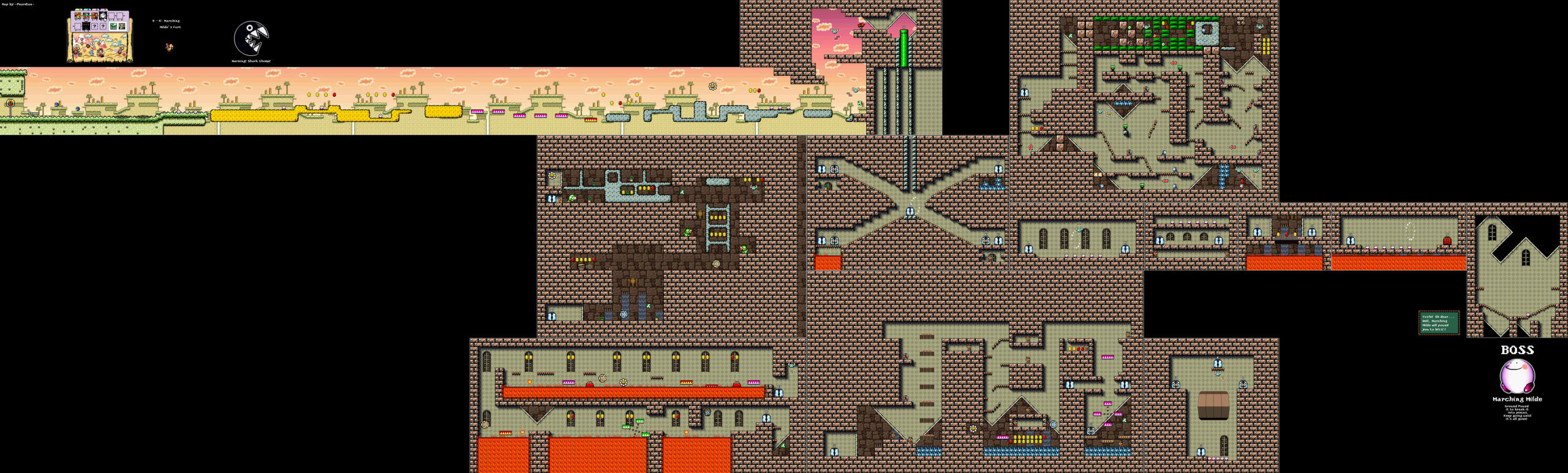 World 4-4 — Marching Milde's Fort — full SNES stage map